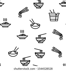 Ramen Spaghetti Food Vector Seamless Pattern Thin Line Illustration