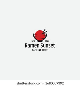 Concepto del logo de la puesta de sol de Ramen. ilustración vectorial
