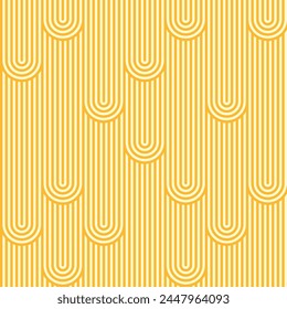 Ramen swirl pattern, yellow noodle pasta seamless background of asian cuisine food. Ramen wheat noodle pasta soup vector texture with wavy yellow lines and curves geometric ornament, menu backdrop