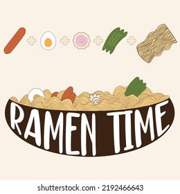 Ramen time. Japanese food. Vector graphic.