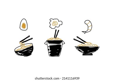 Ramen with topping hand drawn illustration design