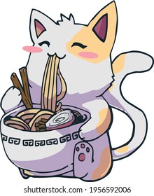 Ramen T-Shirt design Cat shirt Kawaii Anime Tee Japanese anime