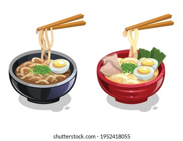 Ramen, udon and soba vector. Japanese noodles