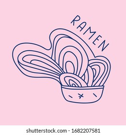 Ramen. Vector hand drawn outline badge illustration. Concept for cafe, restaurant.