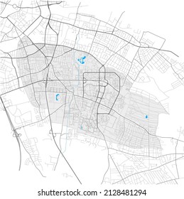 Ramersdorf-Perlach, München, DEUTSCHLAND, high detail vector map with city boundaries and editable paths. White outlines for main roads. Many smaller paths. Blue shapes and lines for water.