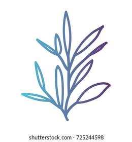 ramification with leaves on gradient color silhouette from blue to purple vector illustration