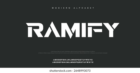 Ramify Abstract digital modern alphabet fonts. Typography technology electronic, sport, music, future creative font. vector illustration.	
