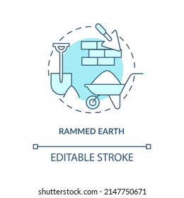 Rammed earth turquoise concept icon. Alternative resource abstract idea thin line illustration. Low environmental impact. Isolated outline drawing. Editable stroke. Arial, Myriad Pro-Bold fonts used