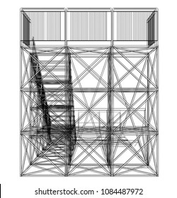 Ramp concept outline. Vector rendering of 3d. Wire-frame style. The layers of visible and invisible lines are separated