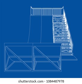 Ramp concept outline. Vector rendering of 3d. Wire-frame style. The layers of visible and invisible lines are separated