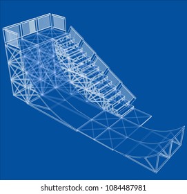 Ramp concept outline. Vector rendering of 3d. Wire-frame style. The layers of visible and invisible lines are separated