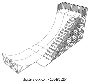 Ramp concept outline. Vector rendering of 3d. Wire-frame style. The layers of visible and invisible lines are separated