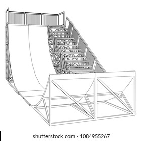 Ramp concept outline. Vector rendering of 3d. Wire-frame style. The layers of visible and invisible lines are separated