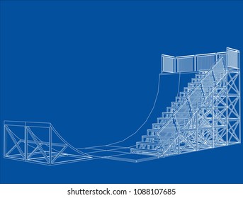 Ramp concept outline. Vector rendering of 3d. Wire-frame style. The layers of visible and invisible lines are separated