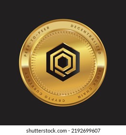 RAMP Cryptocurrency logo in black color concept on gold coin. Ramp token Block chain technology symbol. Vector illustration for banner, background, web, print, article.