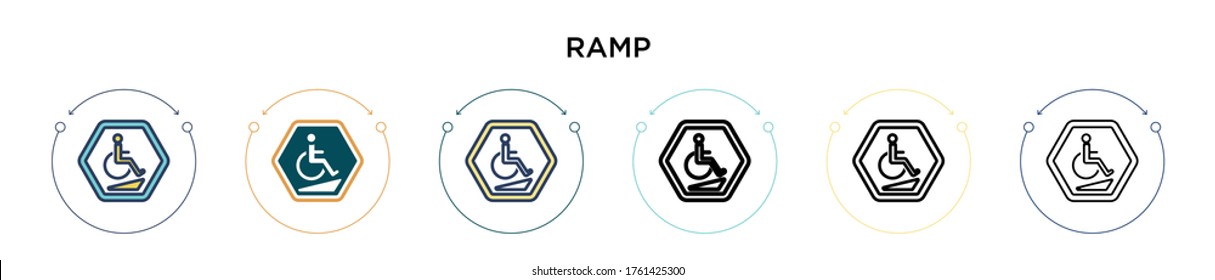 Ramp icon in filled, thin line, outline and stroke style. Vector illustration of two colored and black ramp vector icons designs can be used for mobile, ui, web
