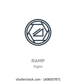 Ramp icon. Thin linear ramp outline icon isolated on white background from signs collection. Line vector sign, symbol for web and mobile