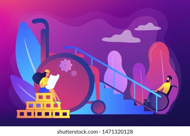 Ramp for people in wheelchairs, disabled care. Accessible environment designing, freedom of movement, disability friendly area concept. Bright vibrant violet vector isolated illustration