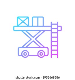 Ramp services gradient linear vector icon. Aircraft maintenance. Civil aviation. Ground handling. Loading luggage. Thin line color symbols. Modern style pictogram. Vector isolated outline drawing