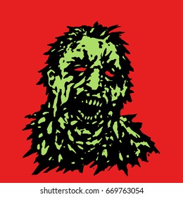 Rampage zombie. Vector illustration. Genre of horror. Scary monster face.