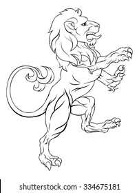 A rampant lion like those on a crest or coat of arms on hind legs