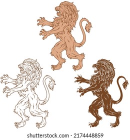 Rampant Lion vector design used as a heraldic symbol in the European Middle Ages