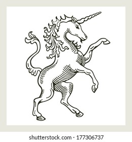 Rampant Unicorn A illustration of a rampant (standing on hind legs) unicorn