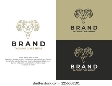 Rams abstract logo with black mono line goat head black logo icon designs vector illustration