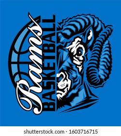 rams basketball team design with half mascot for school, college or league