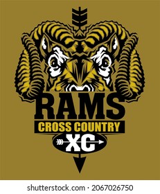 diseño de equipo de rams cross country con media mascota para la escuela, universidad o liga