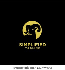 Rams goat head circle sport logo with gold color and black background black logo icon designs vector illustration