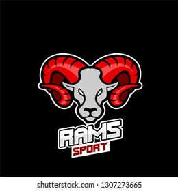 Rams goat head sport logo with red  color  horn and black background black logo icon designs vector illustration