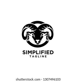 Rams goat head sport logo with black circle and white background black logo icon designs vector illustration