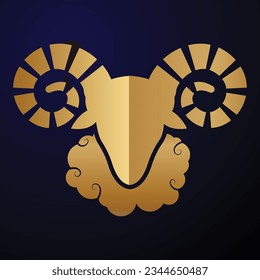 Rams goat horn logo with gold color and black background black logo icon designs vector illustration