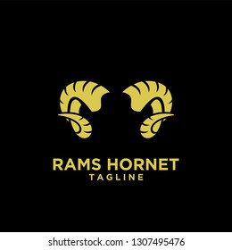 Rams goat horn sport logo with gold color and black background black logo icon designs vector illustration