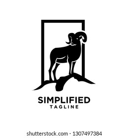 Rams goat mountain sport logo with gold color and black background black logo icon designs vector illustration