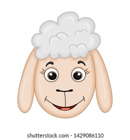 RAM's head with curls without horns. cartoon animals.