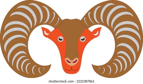 Ram's head  in decorative drawing style. Ram's head as part of the Seder Plate for Jewish holiday Rosh Hashanah.