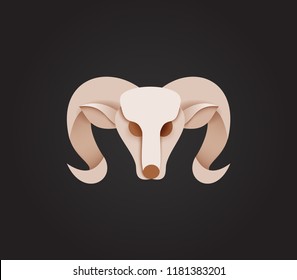 rams head illustration paper cut vector
