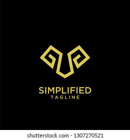 Rams head line abstract with gold line black background goat head black logo idea icon designs vector illustration