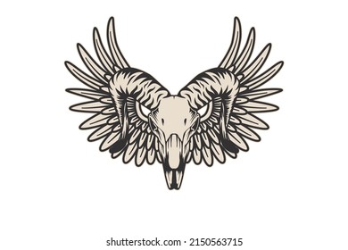 Rams Head Skull and wings vector logo illustrations