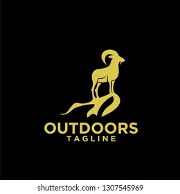 rams outdoor standing in cliff and mountain with gold color and black background logo icon designs vector