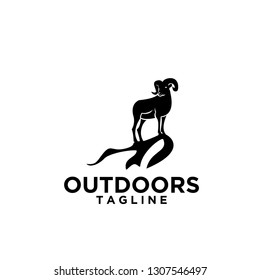 rams outdoor standing in cliff and mountain with black color and white background logo icon designs vector