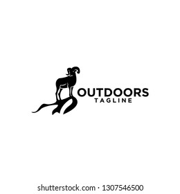 Rams Outdoor Standing In Cliff And Mountain With Black Color And White Background Logo Icon Designs Vector