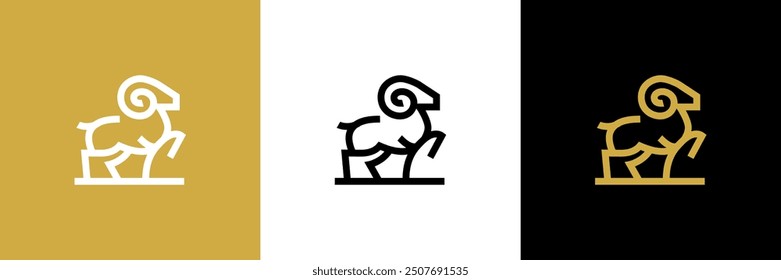 Rams al aire libre de pie en el acantilado y la montaña con color negro y fondo blanco logo diseños de iconos Vector