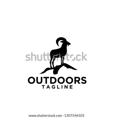 rams outdoor standing in cliff and mountain with black color and white background logo icon designs vector