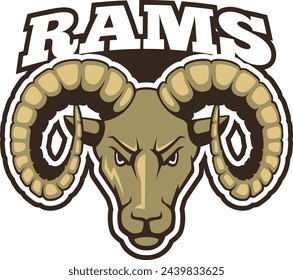 Insignia del equipo deportivo Rams. Logotipo de cabeza animal