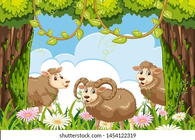 Ilustración de las merluzas en el bosque