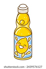 Ramune japanese lemonade with lemon flavor in glass bottle isolated on white