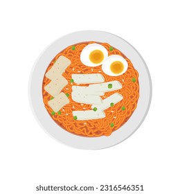 Ramyeon Rabokki Illustration Logo With Rice Cake  And Odeng Fish Cake Topping